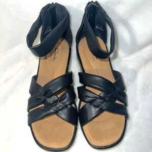 Clarks Women's Clara Rae Black Wedge Sandals Size 6.5 Slingback